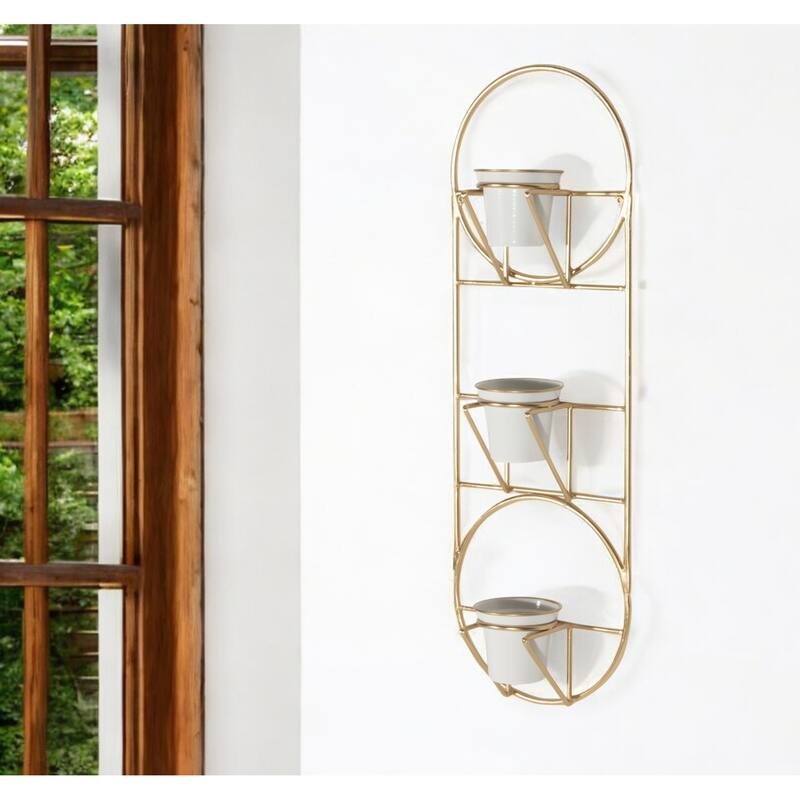 HomeRoots Gold And White Metal 10 Ounce Oval Wall Planter - 10' X '30' X '4 - Gold/White - 10' X '30' X '4