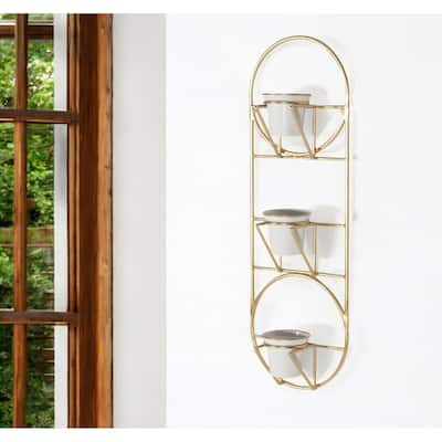 HomeRoots Gold And White Metal 10 Ounce Oval Wall Planter - 10' X '30' X '4
