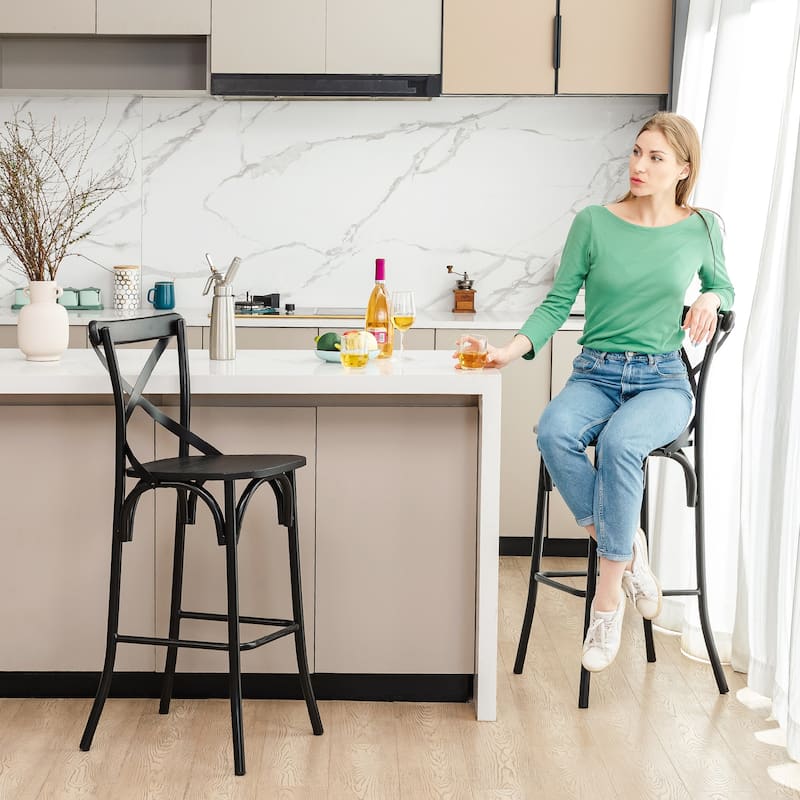 Glitzhome Industrial Rustic High Bar Stools with Wood Seat