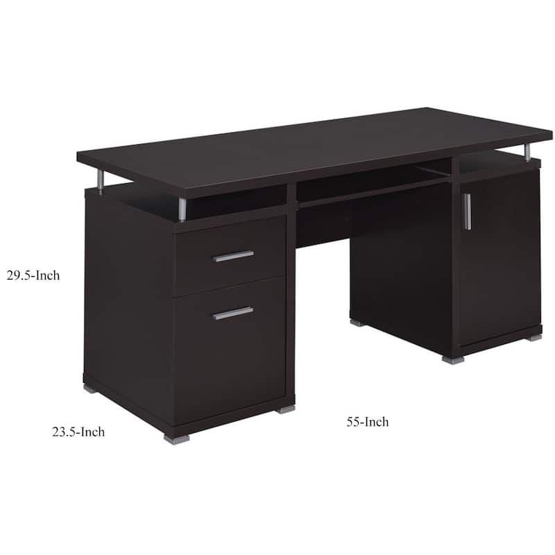 Modern Computer Desk with Storage - 2 Drawers & Cabinet - Home Office Desk, Brown