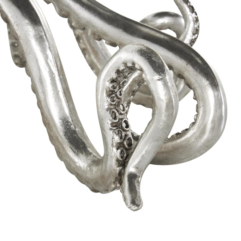 Silver Resin Laying Octopus Decorative Sculpture - 22"W x 18"L x 9"H