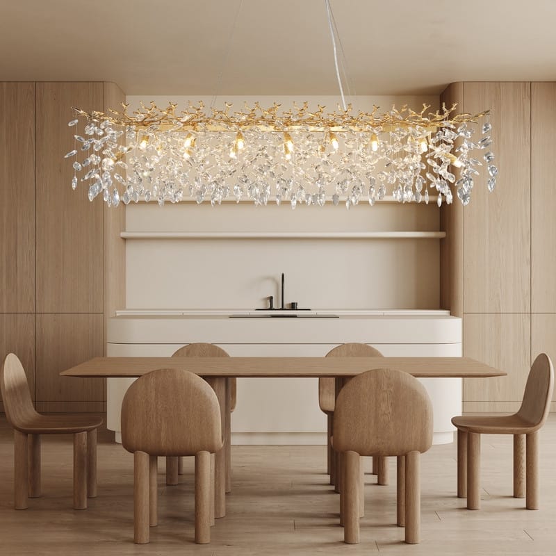 KAYLA 47.2" Modern 14-Lights Gold Luxury Crystal Linear Chandelier