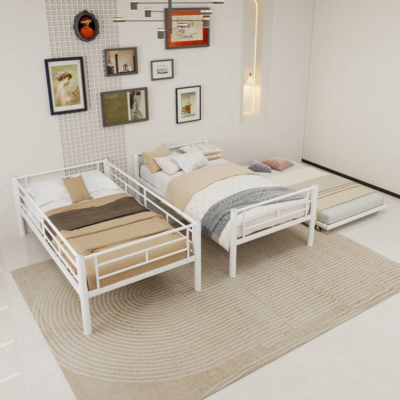 GDFStudio - Heavy-Duty Metal Twin over Twin Bunk Bed with Guardrail