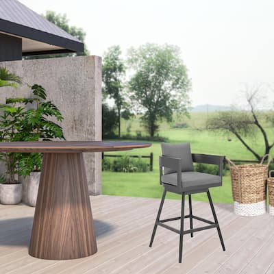 HomeRoots 39" Dark Gray Metal Swivel Low back Outdoor Bar Height chair with Footrest