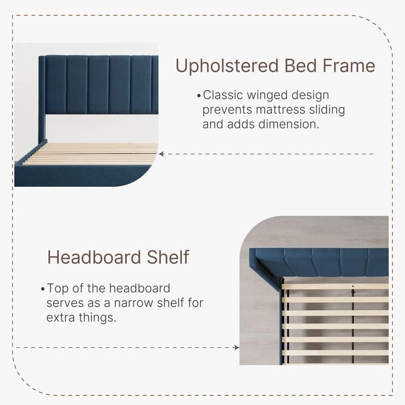 Eleanor Upholstered Platform Bed Frame with Vertical Stripe Headboard