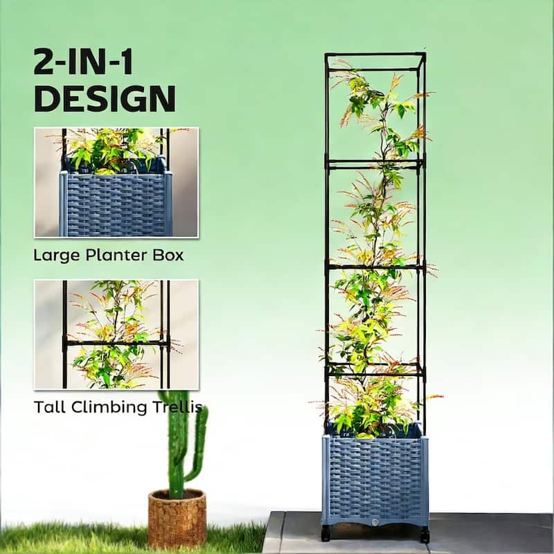 Self-Watering Rolling Vertical Planter with Trellis Adjustable Support