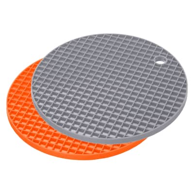 Silicone Trivet Mats 2pcs, Round Hot Pan Pads Drying Mat - Orange, Light Gray - Orange, Light Gray