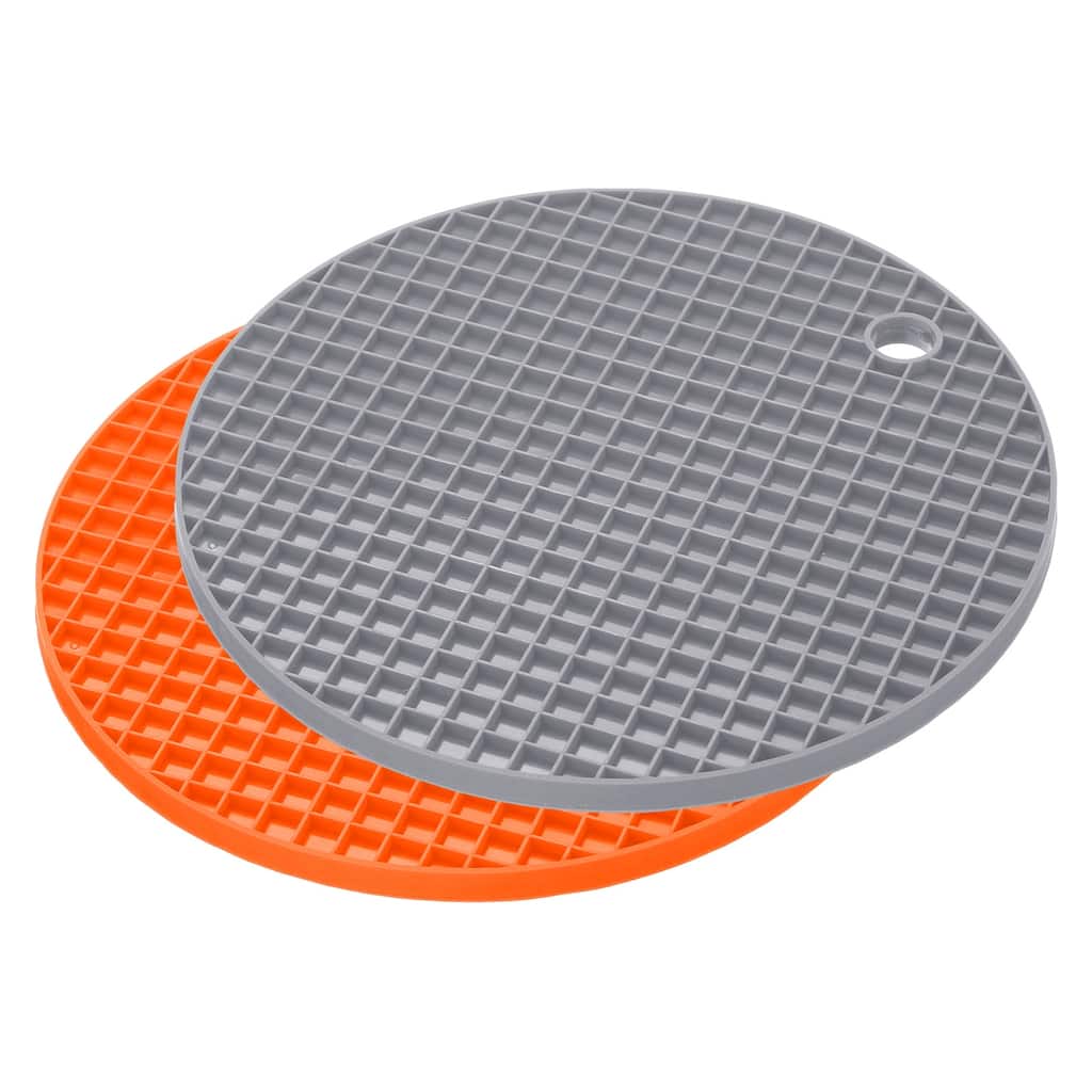 Silicone Trivet Mats 2pcs, Round Hot Pan Pads Drying Mat - Orange, Light Gray - Orange, Light Gray