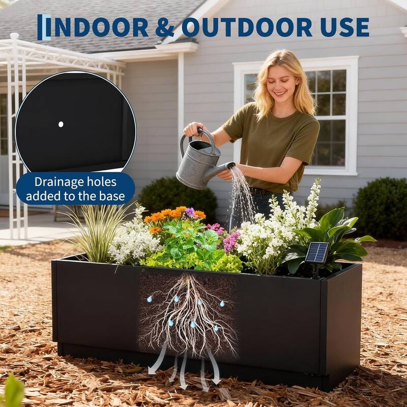 47"x16" LED Metal Planter Box, Raised Garden Bed with Exterior Light Strips - N/A