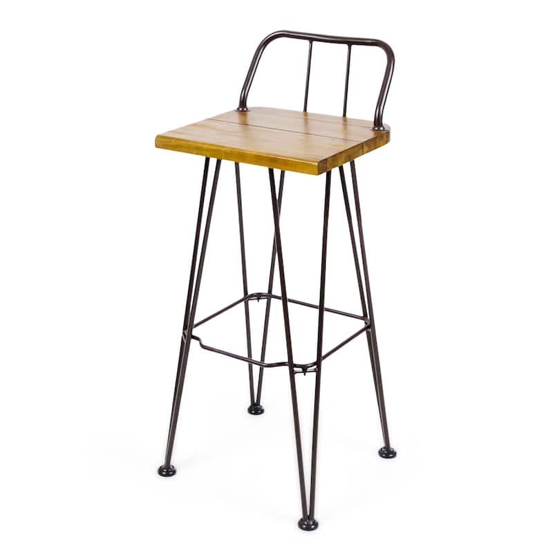 Outdoor Industrial Wood Bar Stool (Set of 2), Patio Cafe Counter Chair, Open Back Bar Chair Set, Iron Art High Chair