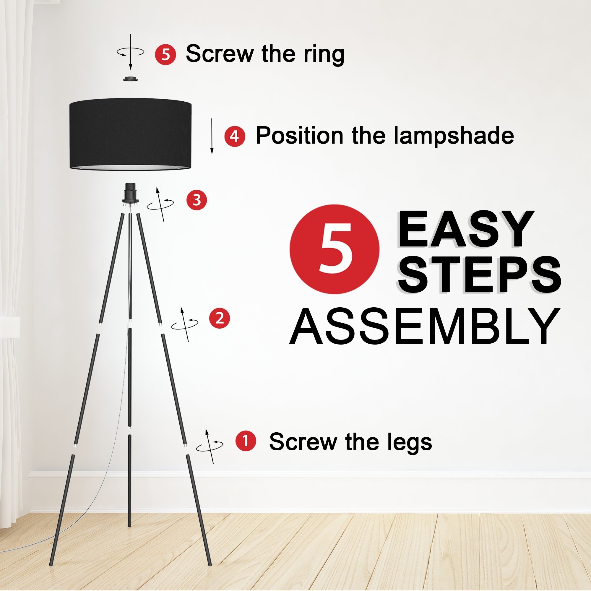 ambiore. 61 inch Nickel Tripod Floor Lamp Black TC Fabric Shade Bed Bath Beyond 32398871