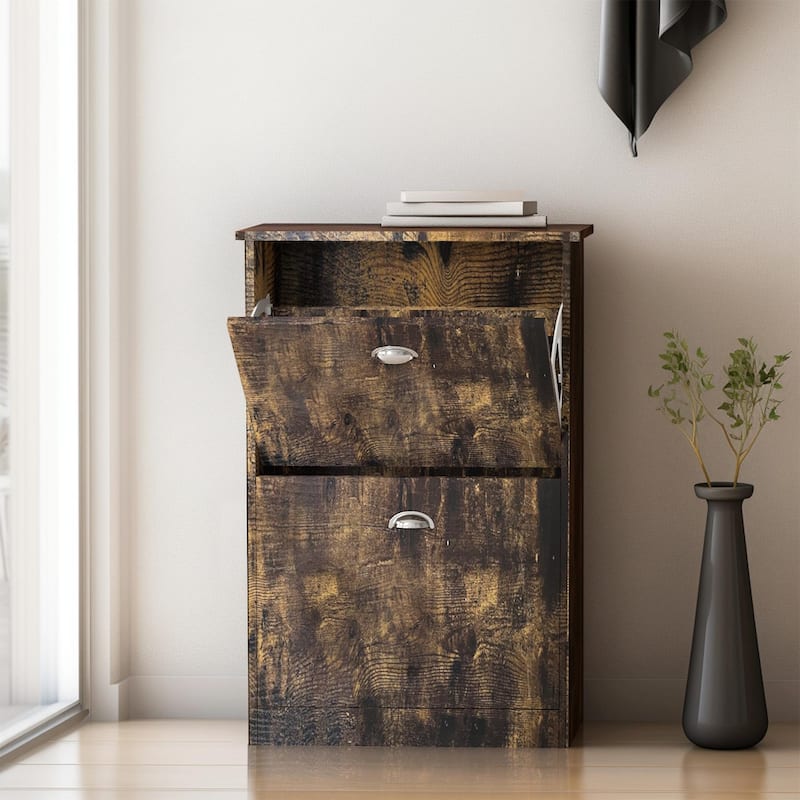 Shoe Cabinet, Hidden Slim Narrow Shoe Rack Cabinet with 2 Drawers