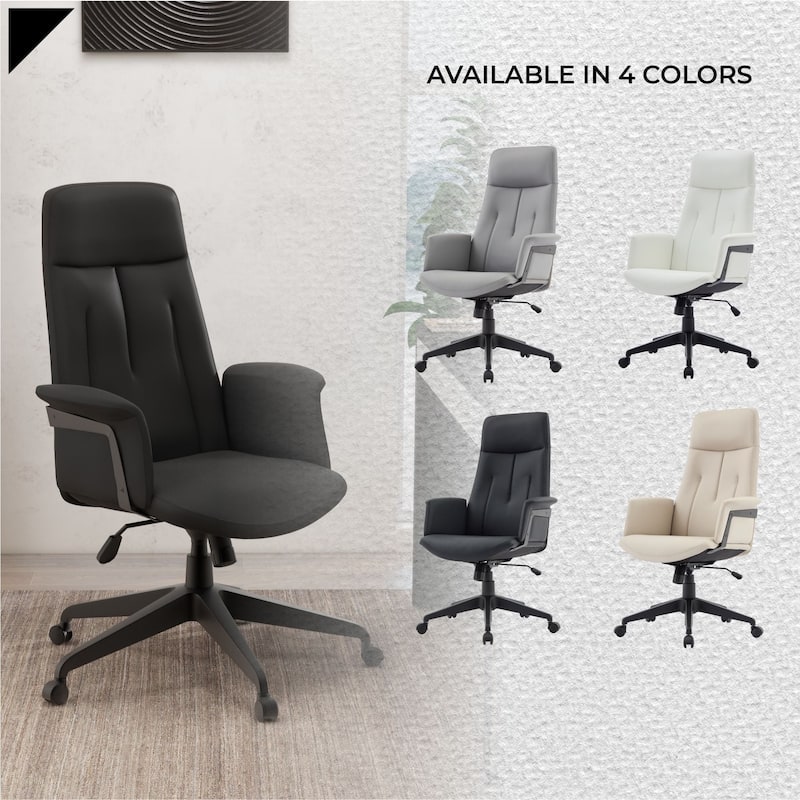 Infini Ergonomic Modern High Back Leather Executive Office Chair with Adjustable Height, Swivel, Padded Armrests & Iron Base