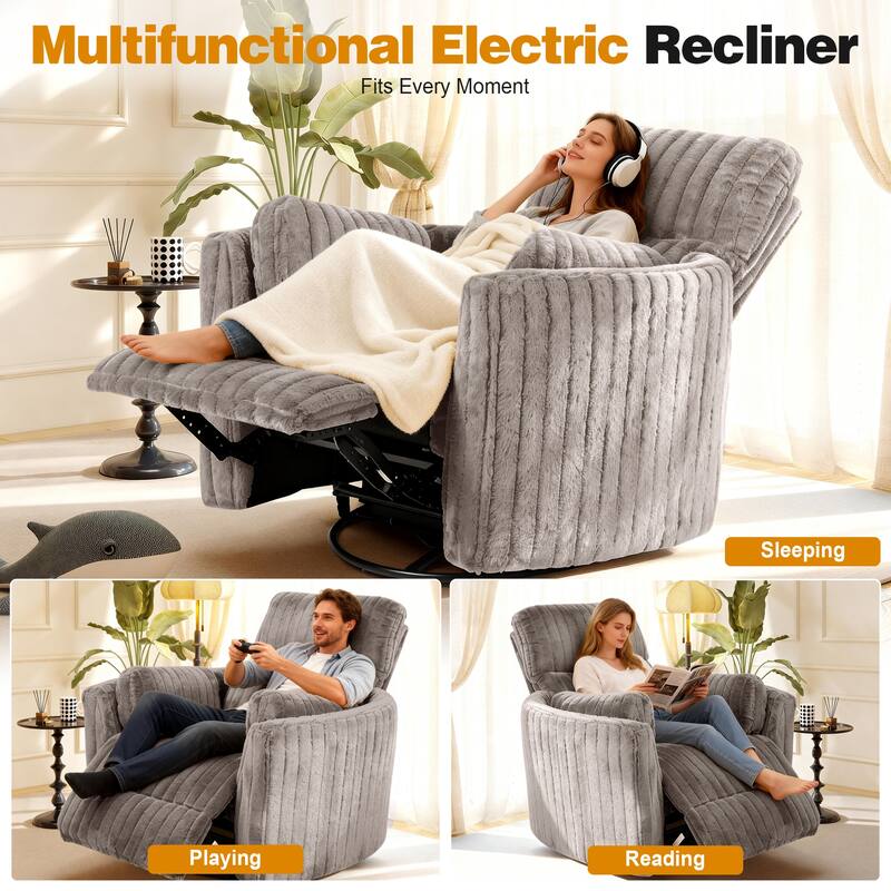 Rossetta Swivel Rocking Glider Power Recliner Chair with 24" Wide Seat & Type-C & USB Ports