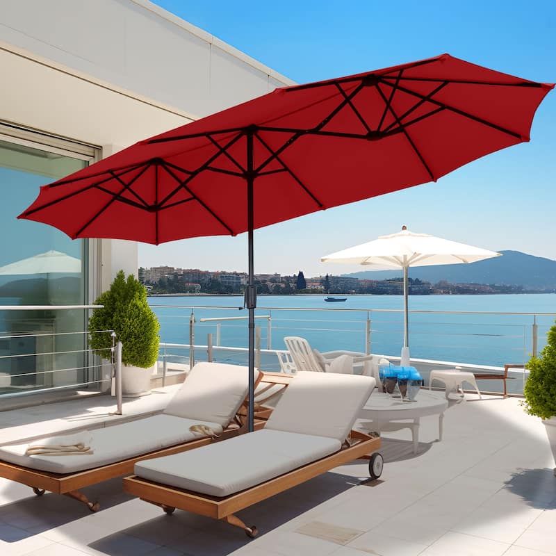 Autlaycil 13 FT Patio Umbrella with Sun Protection & Easy Crank - Red