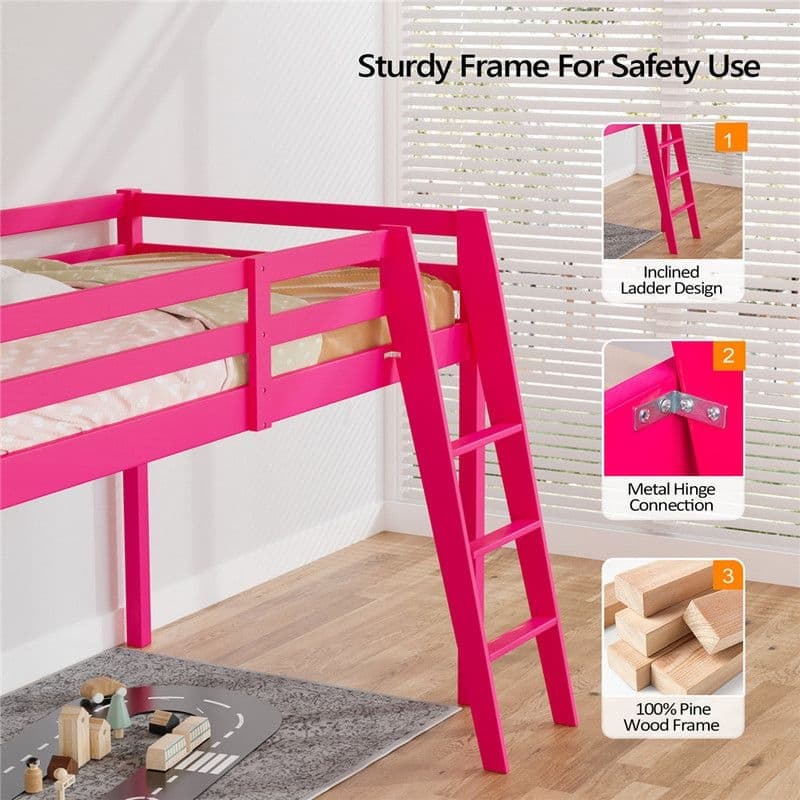 Espresso Wood Junior Loft Bed with Stairs for Adults, Kids and Young Teens