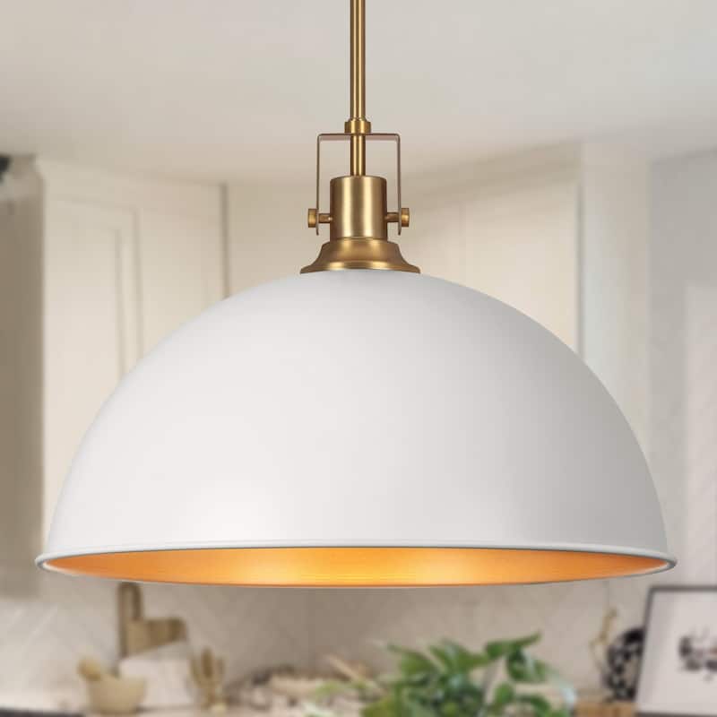 Modern Industrial 1-Light Dome Metal Pendant Light for Kitchen Island - Matte White