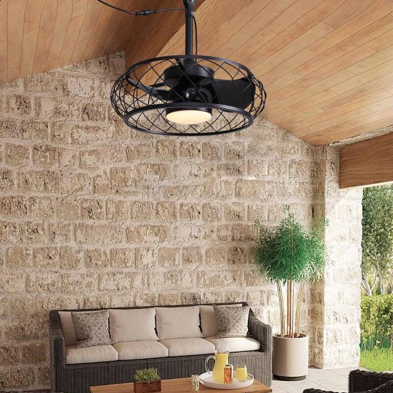 20'' Outdoor Ceiling Fan with Light Remote Control Plug-in Fandelier Dimmable Caged Ceiling Fan for Gazebo Patio Pergola - N/A