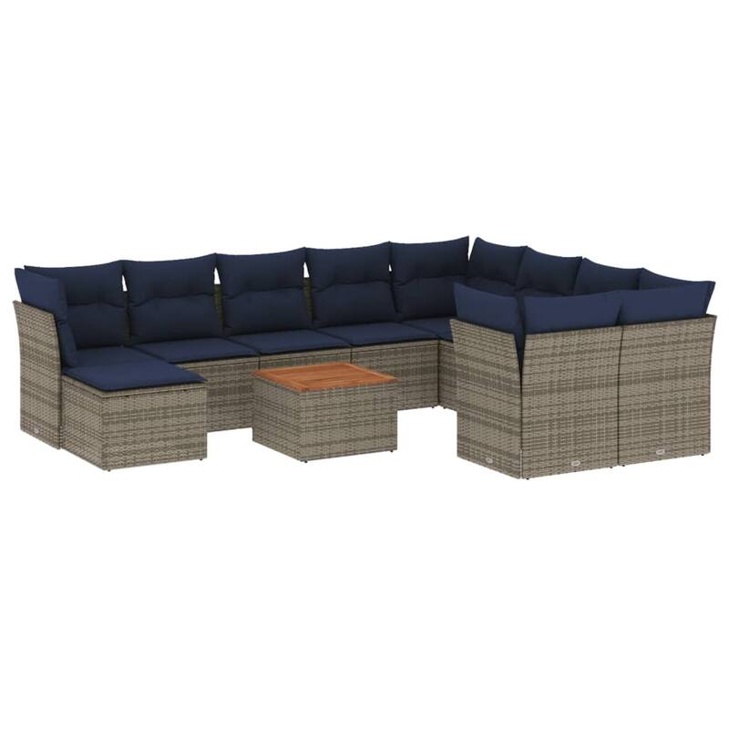 vidaXL Patio Sofa Set with Cushions Outdoor Furniture 11 Piece Poly Rattan - 24.4x 24.4x 27.2