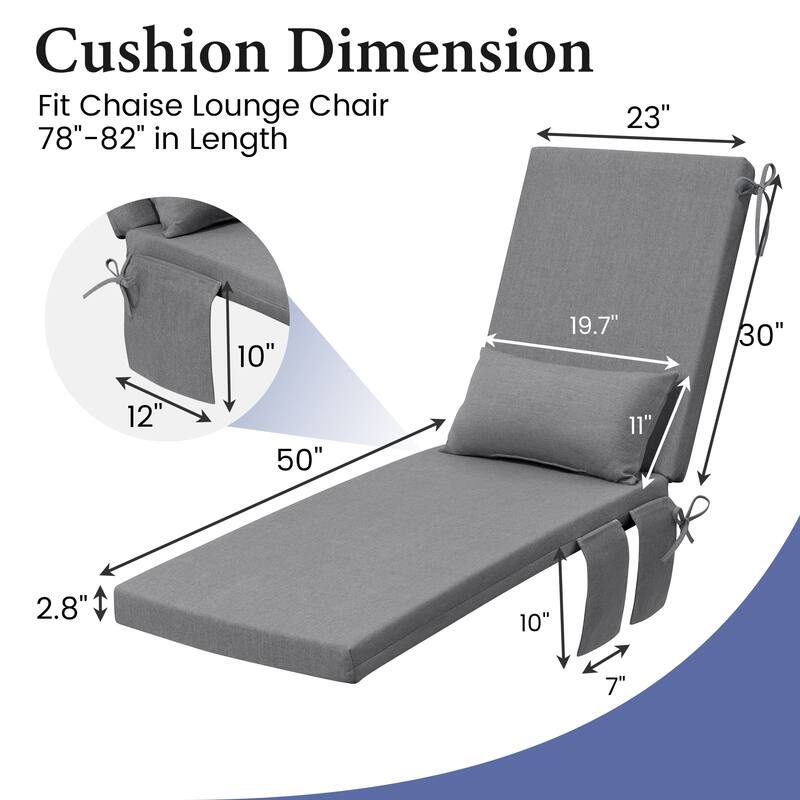 Outdoor Patio Chaise Lounge Chair Seat Cushions with Pillow