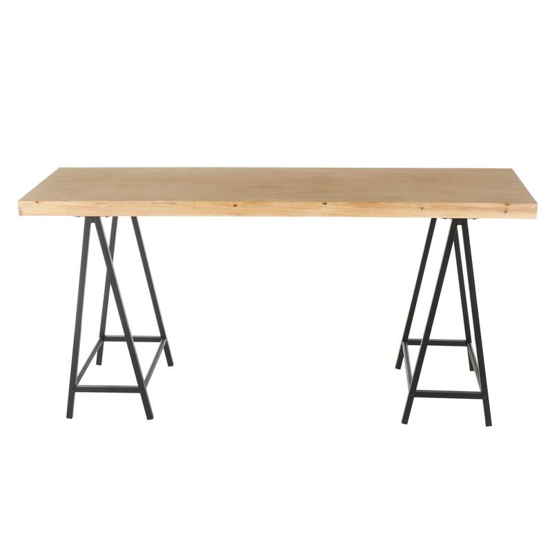 Brown Wooden Console Table with Black Metal Supports