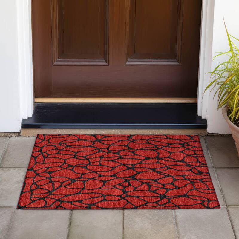 Machine Washable Indoor/ Outdoor Contemporary Chantille Rug - Red - 1'8" x 2'6"