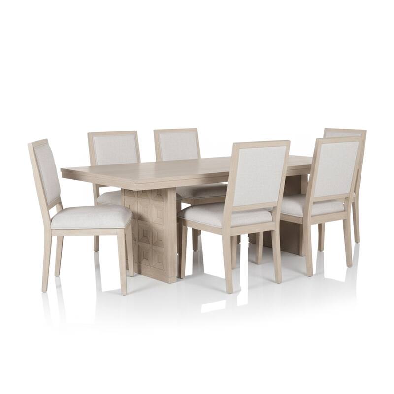 Furniture of America Durem II Modern 7-Piece Solid Wood 86-inch Dining Table Set