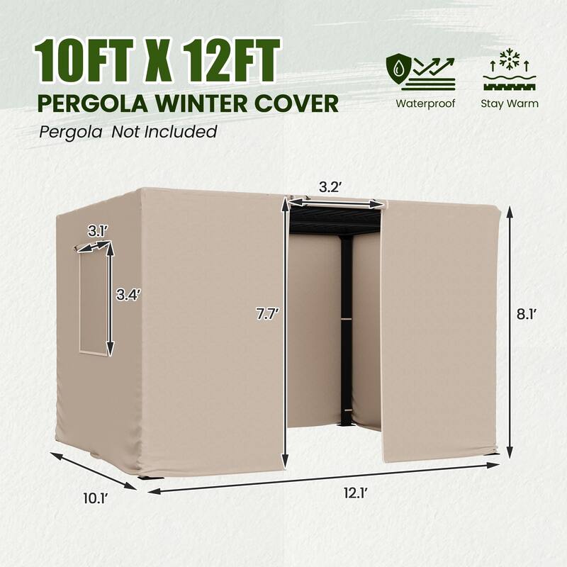 EROMMY Waterproof Pergola Winter Cover with Sidewalls, Mesh Windows and Roll-Up Door, All-Season Weather Enclosure
