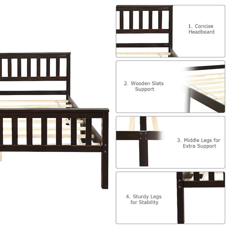 Wood Bed Frame Support Platform with Headboard and Footboard