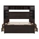 preview thumbnail 9 of 15, Queen Wooden Bed with Storage and Outlets - Elegant Espresso Design