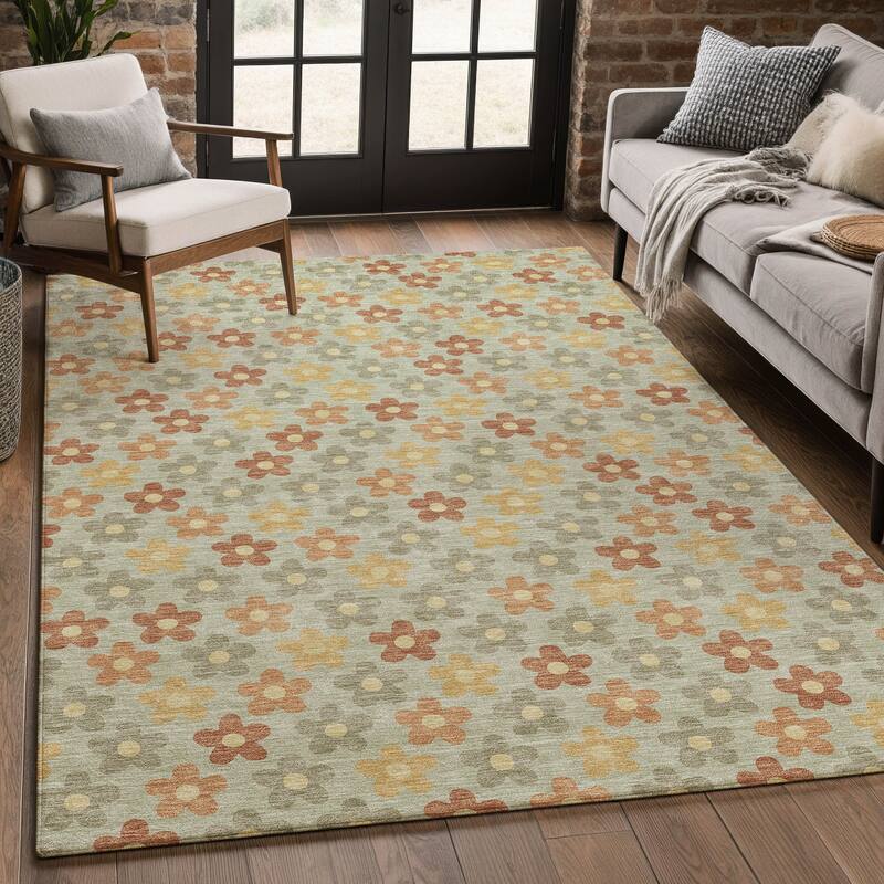 Machine Washable Indoor/ Outdoor Floral Kechi Chantille Rug