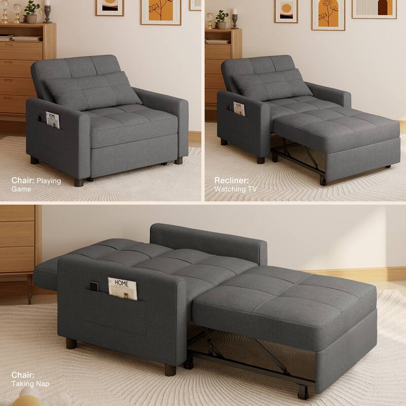 3 in 1 Pull Out Sleeper Sofa Bed, Convertible Modern Adjustable Upholstered Sleeper Chair Sofa