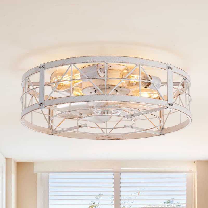 20" 7-Blade Flush Mount Caged Ceiling Fan with Light Remote
