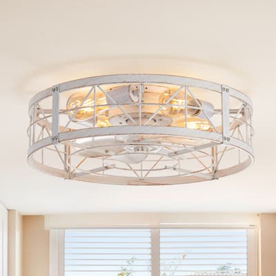 20" 7-Blade Flush Mount Caged Ceiling Fan with Light Remote