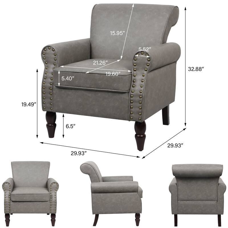 Rolled Armrests PU Accent Chair with Nailhead Trim (Set of 2)