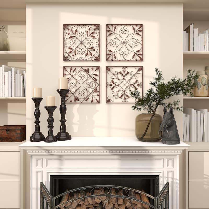 Dark Brown Metal Scroll Home Wall Decor (Set of 4)