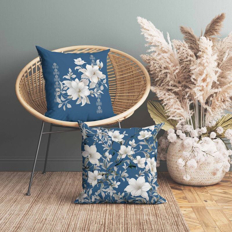 Petal Perfection Faux Suede Reversible Throw Pillow Metallic and Blue