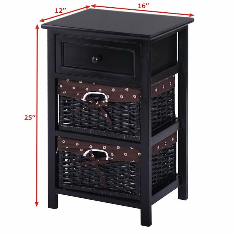 3 Tiers 1 Drawer Night Stand-Black