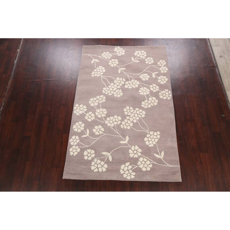 Floral Contemporary Oriental Wool Area Rug Hand-tufted Foyer Carpet - 5'0" x 8'0"
