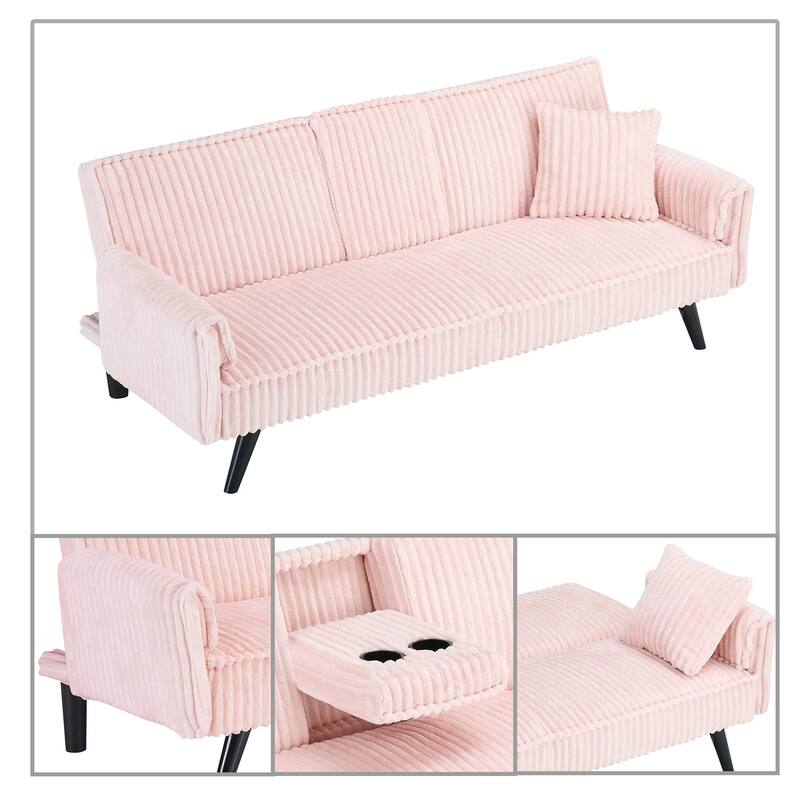 Modern minimalist sofa futon with adjustable backrests and console suitable for bedroom and living room reception rooms