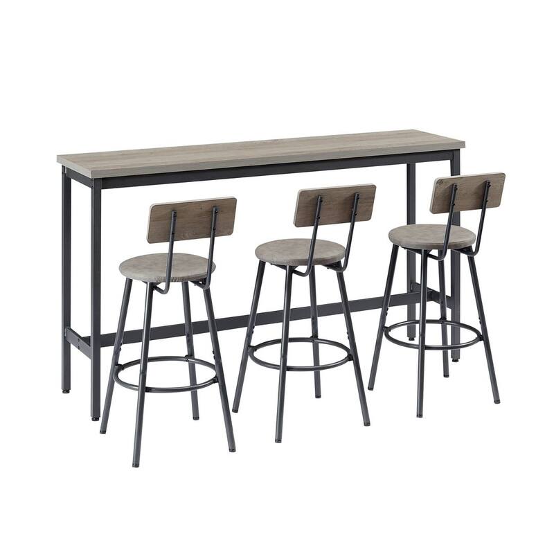 4 PCS Industrial Bar Table Set Long Bar Table with 3 PU Stools - Grey