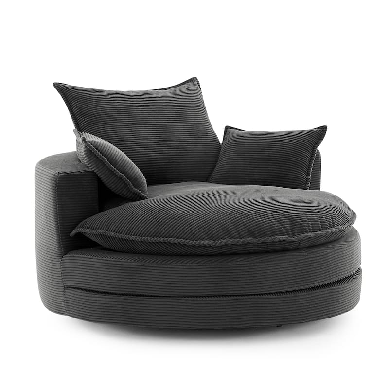 Roomfitters Swivel Barrel Chair with Dual-Layer Cushion and 3 Pillows, Comfy Accent Chair for Home or Office