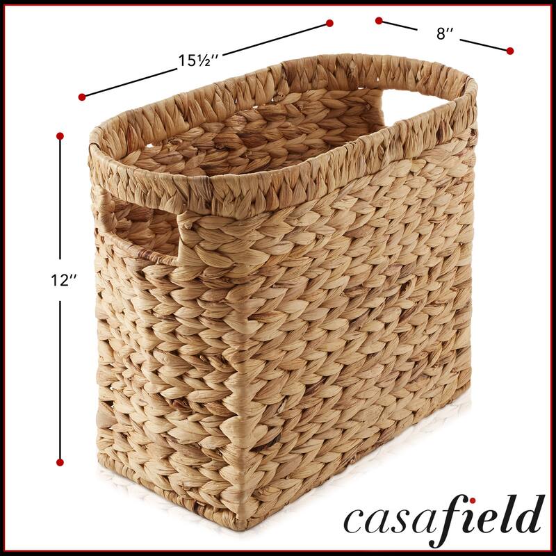 Magazine Holder Storage Basket with Handles Natural Bathroom Bin - Natural - Hyacinth