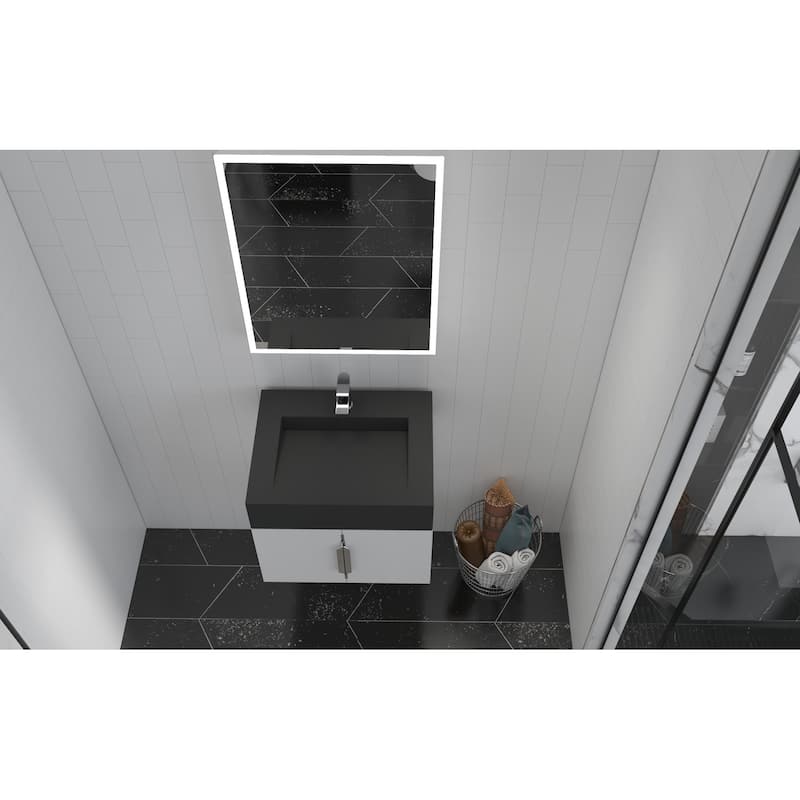 Nile 24-Inch Wall Mounted Bathroom Vanity Set w/ Black Top