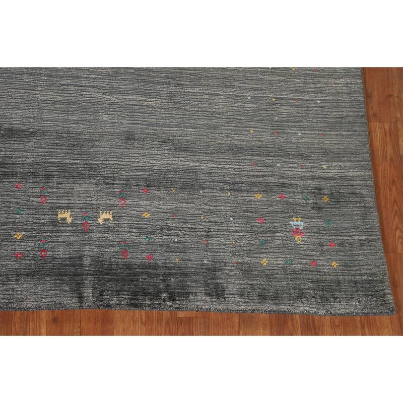 Tribal Gray Gabbeh Indian Area Rug Hand-Knotted Wool Carpet - 7'9" x 9'9"