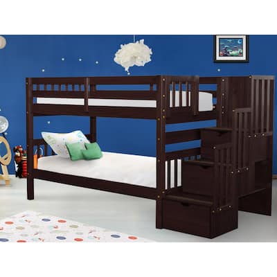 Taylor & Olive Trillium Twin over Twin Stairway Bunk Bed, 3 Steps