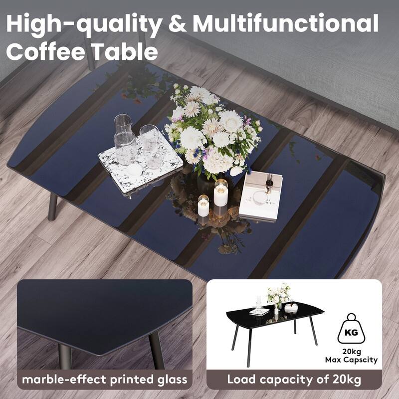 4-piece Waterproof Fabric Sofa Set (2+1+1) with PE Woven & Marble Table
