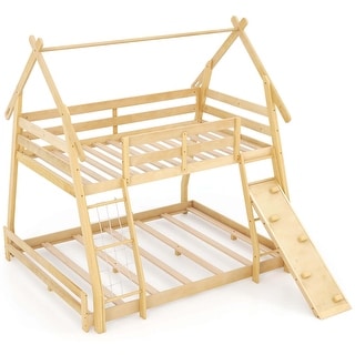 Costway Twin Over Queen Bunk Bed House Shaped Bed Frame with Climbing - See Details
