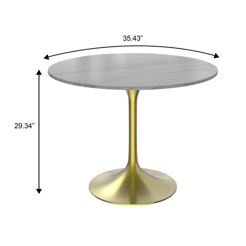 Verve 36" Modern Contemporary Sintered Stone Tabletop Round Accent Dining Table with Brushed Gold Stainless Steel Base for Home
