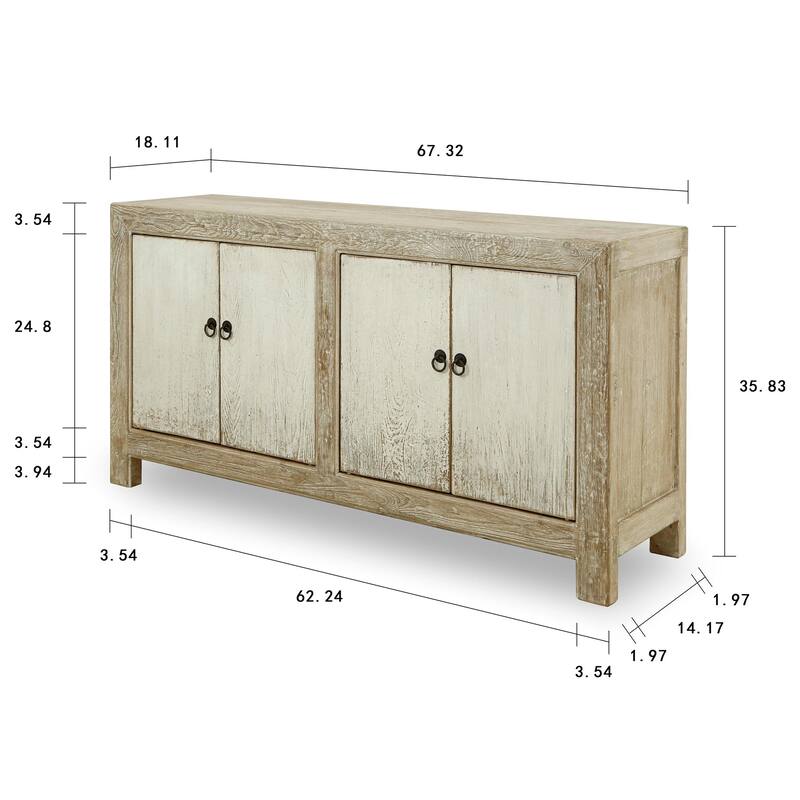 Artissance Reclaimed Wood Shandong Buffet with 4 Drawers & Antique Off White Finish, 35 Inch Tall